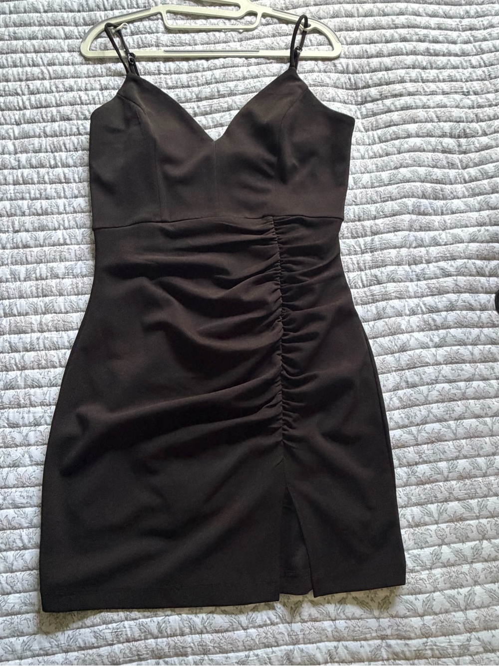 Emerald Sundae Black Ruched Mini Slip Dress